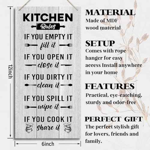 Kitchen Wood Decor Sign, Kitchen Rules, Hanging Printed Wooden Plaque Décor, Farmhouse Style Wall Décor, Hanging Rustic Kitchen Sign, Shared Kitchen Rules Sign for Hostel Dormitory 12x 6inch (J3) - color: color12