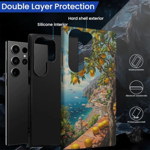 Compatible with Samsung Galaxy S23 Ultra Full Body Matte Case Hard Shell Shockproof Screen Lens Protection for Girl Boy Cute Pattern Italian Coast Amalfi Lemon Mediterranean Sea - color: Italian Coast Amalfi Lemon Mediterranean Sea, size: Samsung Galaxy S