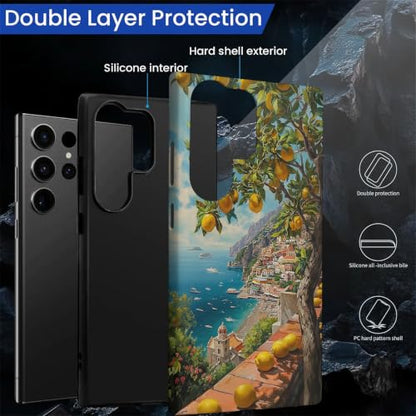 Compatible with Samsung Galaxy S23 Ultra Full Body Matte Case Hard Shell Shockproof Screen Lens Protection for Girl Boy Cute Pattern Italian Coast Amalfi Lemon Mediterranean Sea - color: Italian Coast Amalfi Lemon Mediterranean Sea, size: Samsung Galaxy S