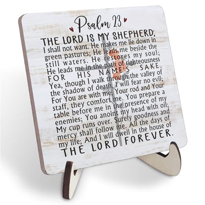 Psalm 23-The Lord is My Shepherd, Christian Quote Wood Plaque, Table & Desk Sign, Bible Verse Gift, Religious Home Decor