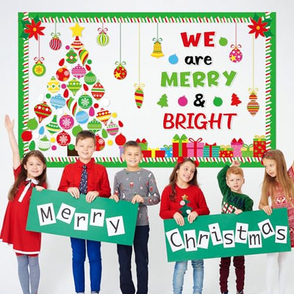 Christmas Religious Bulletin Board Decorations Set Xmas Tree with Hanging Ornaments Gift Boxes We are Merry and Bright Cutouts for Classroom Winter Holiday School Home Wall Party Decor Supplies - style: Merry and Bright