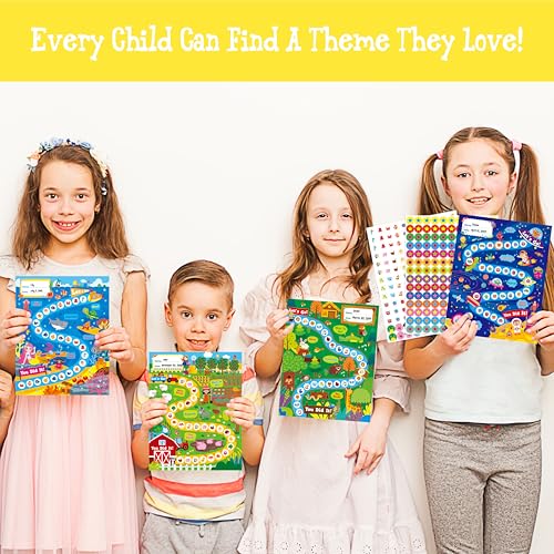 4 Incentive Charts with 3300 Reusable Stickers, Forest/Farm/Ocean/Space Themed Reward Chart for Classroom, Home, Kids Homework Assignments, Attendance, Good Behavior, Chores, Potty Training Progress - style: Farms /oceans / Universe / Forest