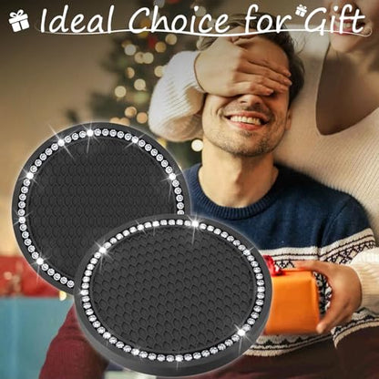 BFXM 2 PCS Bling Cup Holder Coasters for Car 2.75 inch (White Diamond) - color: Black+Bling White