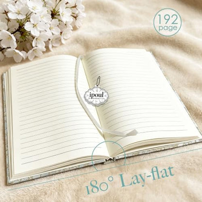 Blue Notebook, Beautiful Writing Journal for Women, A5, Hardcover, Lay Flat, Ruled Paper, Cherry Blossom Flowers, Cyan - color: Cherry Blossom Cyan
