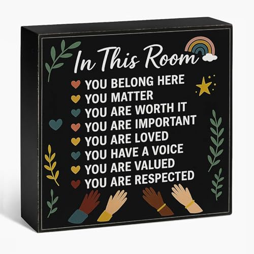 In This Room You Belong Here Watercolor Wood Box Sign, Black - color: Black-006