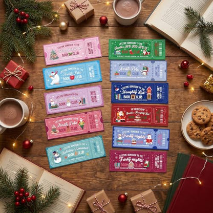Wxiben 120 Pcs Christmas Book Club Bookmarks Xmas Ticket Book Marks Gifts - color: Christmas Book Club