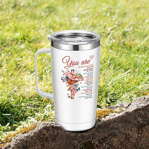 SANDJEST Christian Gifts for Women Faith Bible Inspirational Tumbler with Handle 20oz Tumblers Coffee Travel Mug Inspirational Gifts for Women Birthday Christmas - color: Christian