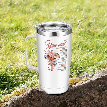 SANDJEST Christian Gifts for Women Faith Bible Inspirational Tumbler with Handle 20oz Tumblers Coffee Travel Mug Inspirational Gifts for Women Birthday Christmas - color: Christian