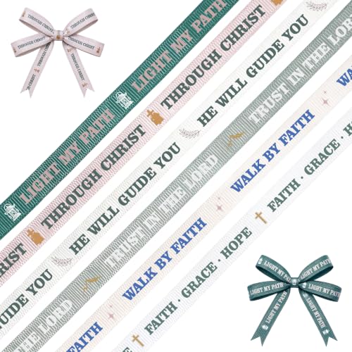 6 Rolls Bible Verse Ribbon, 3/8 Inch Grosgrain Religious Ribbon, Faith - color: Growth