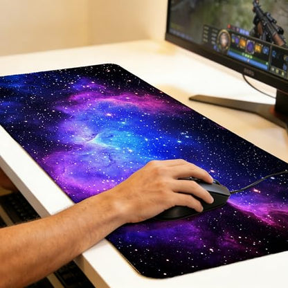 Galaxy Stars Space Mouse Pad,35.4 x 15.7 Inch Large Mouse Mat Non-Slip Rubber Stitched Edges for Writing Desk,Office,Home,Laptop - color: Galaxy Stars Space, size: 35.4L x 15.7W inches