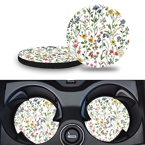 Car Cup Holder Coasters, 2 Pack – 2.75" Universal Auto Anti-Slip Insert Coaster, Rubber Car Coasters, Personalized Car Accessories for Women & Men (Wildflowers) - color: Wildflowers