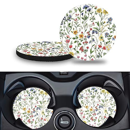 Car Cup Holder Coasters, 2 Pack – 2.75" Universal Auto Anti-Slip Insert Coaster, Rubber Car Coasters, Personalized Car Accessories for Women & Men (Wildflowers) - color: Wildflowers