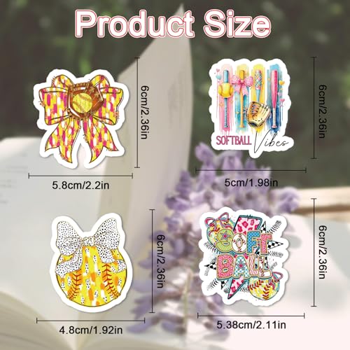 Softball Bow Stickers for Adults - 100 Pcs Coquete Sports Water Bottle Stickers, Cute Motivational Waterproof Scrapbook Sticker, Vinyl Decals for Luggage Laptop Journal - style: Softball