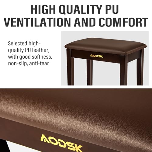 AODSK Piano Bench with Cushion,Solid Wood Keyboard Bench Piano Chair Piano Seat,Brown Piano Stool,13.21 x 21 x 18.2 Inches - color: Brown, size: 13.21" x 21" x 18.2"Inches