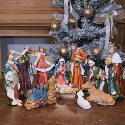 Nativity Set Christmas 12 Pcs Nativity Scene Catholic Manger Set Figurine - color: Multicolor, size: 8 inches
