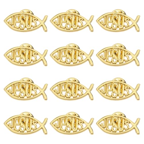 Jesus Fish Lapel Pin Jesus Fish Brooch Alloy Pins Coat Shirt Suit Collar Accessories for Backpack Clothes Sweater Jacket Decoration - color: Gold