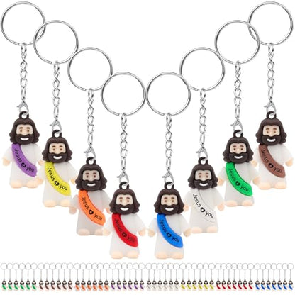 Yelakey 50/100pcs Jesus Love You Keychains Bulk Mini Jesus Figures - color: Multicolor2, size: 100 Pcs
