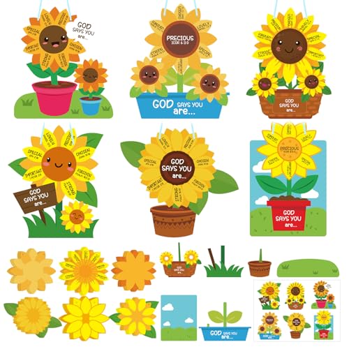 CroBlissful 24 Set Sunflower Craft Kit - God Says You are Sunflower DIY Religious Christian Bible Craft Kit for Sunday School, VBS, Church, Classroom Activities