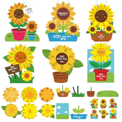 CroBlissful 24 Set Sunflower Craft Kit - God Says You are Sunflower DIY Religious Christian Bible Craft Kit for Sunday School, VBS, Church, Classroom Activities