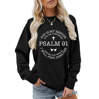 Christian Sweatshirts for Women Psalms 91 Long Sleeve Shirt - color: Black, size: Medium