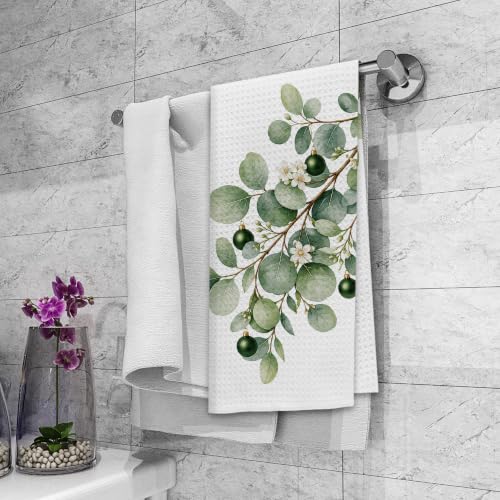 Dibor Green Christmas Eucalyptus Kitchen Towels Dishcloth 16x24 Set of 2 - color: Christmas12