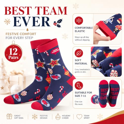 Glitopper 12 Pairs Best Team Ever Gift Socks Bulk - color: Navy Blue & Red, style: Team