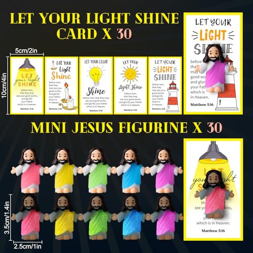 CroBlissful 30 Sets Mini Jesus Figurines Bulk Christian Glow in The Dark with Let Your Light Shine Cards for Christian Sunday School Religious Party Favor Halloween(Open Your Arms) - style: Open Your Arms