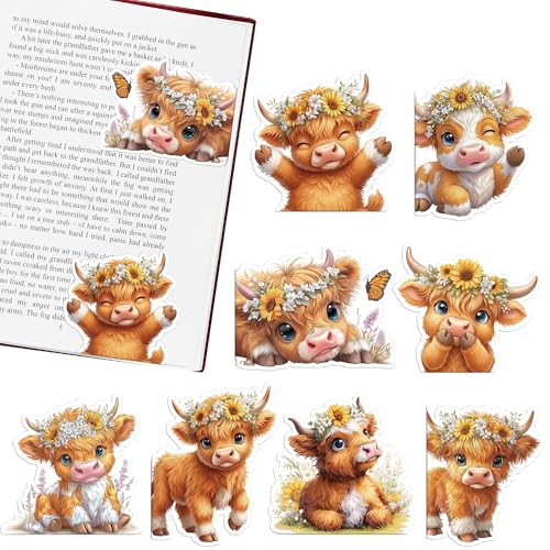 Highland Cow Bookmark Gifts - 8 Pcs Cute Animals Magnetic Bookmarks - style: Highlandd Cow