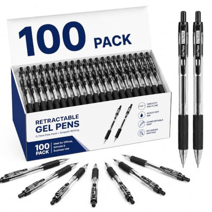 100 Pack 0.7mm Black Gel Pens Retractable Medium Ballpoint Pens Bulk