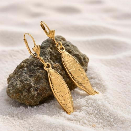 Gold Fish Hoop Earrings sardine Trendy Beach Ocean Theme Jewelry for Women