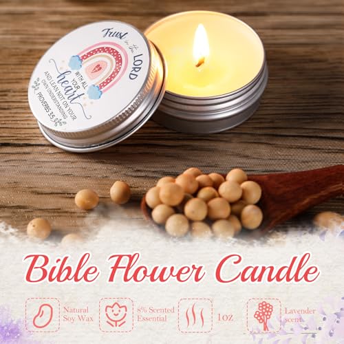Yuntau 48 Pack Christian Scented Candle Bulk Bible Verse Candle with Scripture Cards Gift Bags 0.3 oz Religious for Women Church Baptism Prayer Party Guest(Boho,Rainbow)