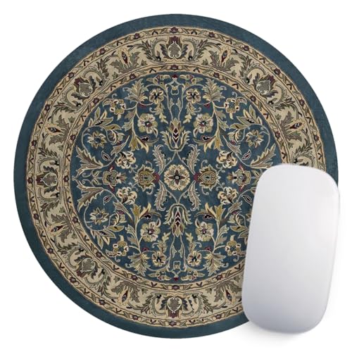 Round Mouse Pad Vintage Oriental Persian Floral Rug Mat Design Art (Navy Blue) - color: Blue