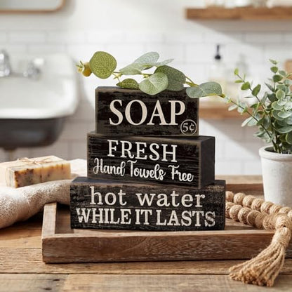 Lineshading 4 Pcs Wooden Bathroom Block Signs, Farmhouse Shelf Decor - style: Bathroom