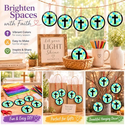 Motipuns 32 Sets Cross Suncatcher Craft Kit, 5.9 Inch VBS Tissue Paper - style: Vbs Cross