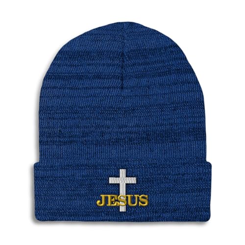 Custom Beanies for Men Christian Cross Jesus Faith Jesus Christ Skull Cap Winter Hats for Women One Size - color: Heather Royal Blue Design Only