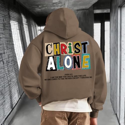 Christian Hoodies For Men Jesus Religious God Hoodie Faith Bible Verse Sweatshirt inspirational Cotton Pullover Tops - color: Coffee, size: Medium