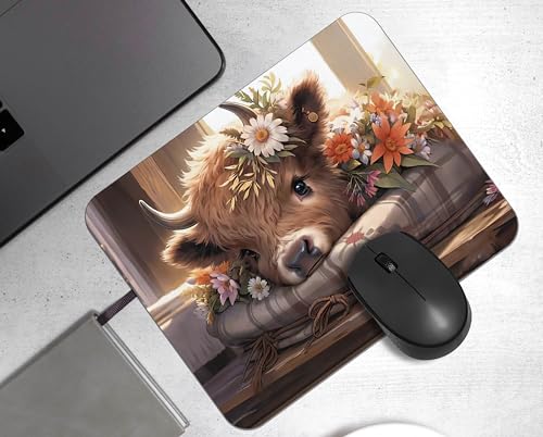 OFlich Highland Cow Mouse Pad - Highland Cow Mouse Pads for Desk, Floral Mouse Pad, Highland Cow Mousepad with Non-Slip Rubber Base for Laptop Computer Desktop Keyboard (9.5×7.9 Inch), Small, JW560 - color: Cow 7
