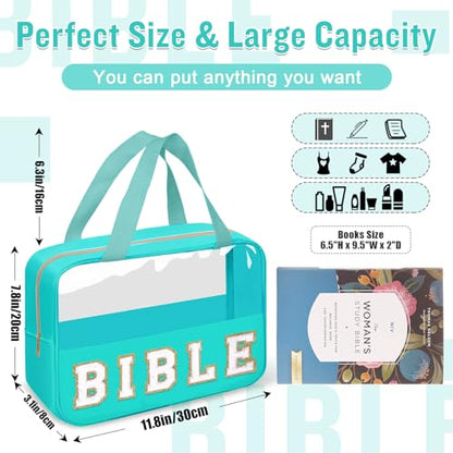 Chenille Letter Bible Bag Case for Girls,Large Study Supplies Church Bag Cover Purse Fits All Bibles,Cute Preppy Christian Tote with Handle Zipper Bible Accessories Gifts for Women(BIBLE-Green) - color: Bible-green