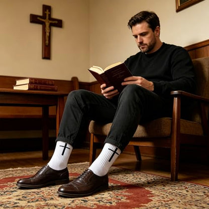6 Pairs Christian Cross Socks Prayer Stockings with Bible Verse for Church & Daily Wear Christian Gift for Christmas - color: Philippians 4:13 - Black