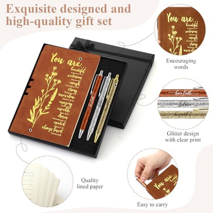 Affrolling 5 Pcs Christian Gifts for Women Church Religious Gifts A6 Bible Leather Notebook Pens with Box Prayer Journal for Men Bible Study Pastor's Wife Godmother Father(Brown) - color: Brown