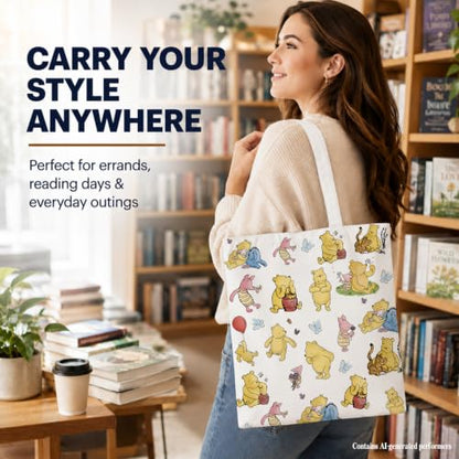 Cute Pooh Bear Aesthetic Reusable Tote Bag, Funny Gifts for Women Friends - color: Bears