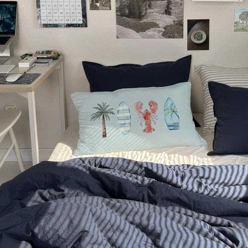 Blue Coastal 12x20 Throw Pillow Cover, Beach Surf Room Decor - color: 01-coastal Pillow Cover-blue(white)