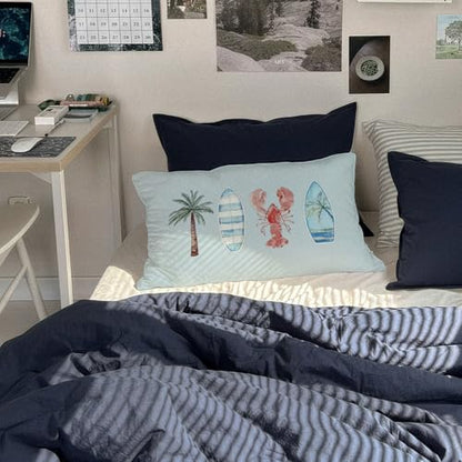 Blue Coastal 12x20 Throw Pillow Cover, Beach Surf Room Decor - color: 01-coastal Pillow Cover-blue(white)
