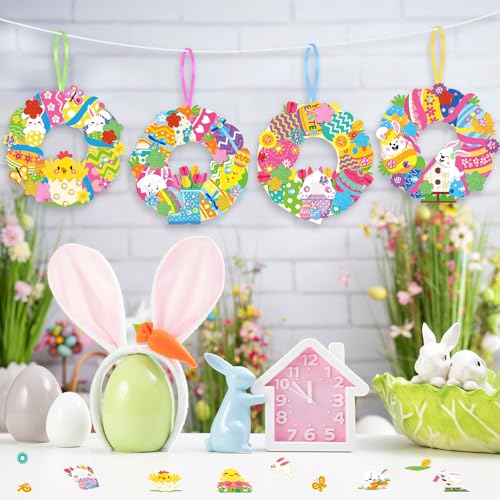 Hollowfly 48 Sets Easter Wreath Craft Kits, 8 Paper Designs with Stickers - style: Easter