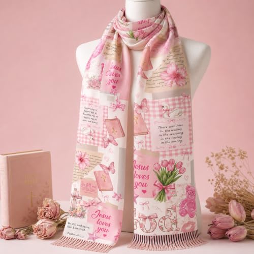 The Virgin Mary Bible Verse Shawls for Women, Catholic Christian Blanket Scarf Gifts or Mom Teacher Christmas - color: Pink