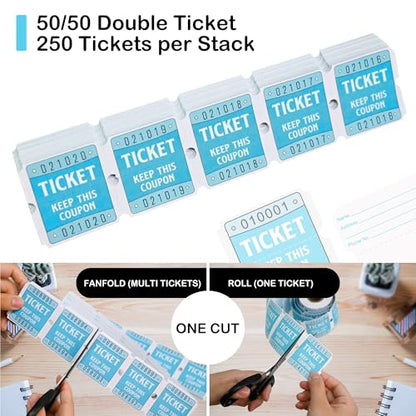 DGBDPACK 500 Pcs 50/50 Double Raffle Tickets, Blue - color: Blue