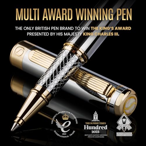 Scriveiner Silver Chrome Rollerball Pen - Stunning Luxury Pen, Real Gold Plating, Schmidt Ink Refill, Best Roller Ball Pen Gift Set for Men & Women, Professional, Executive Office, Fancy Pens - color: 10. Silver Chrome with Gold