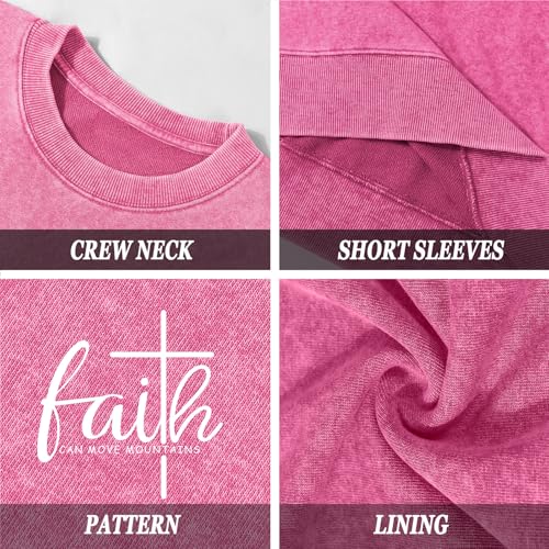 Christian Shirts for Women Faith Can Move Mountains Acid Wash Shirt Jesus Religious Bible Verse Long Sleeve Top - color: Pink, size: X-Large