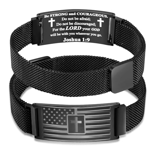 DuoDiner Cross Bracelet for Men Gifts Christian Confirmation Baptism Gifts - color: Black, size: Flag Cross-Joshua 1:9