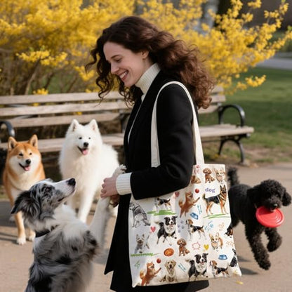 2 Pack Canvas Tote Bag with Makeup Zipper Pouch Colorful Polyester Printed Reusable Shopping Bags for Women - style: Dog